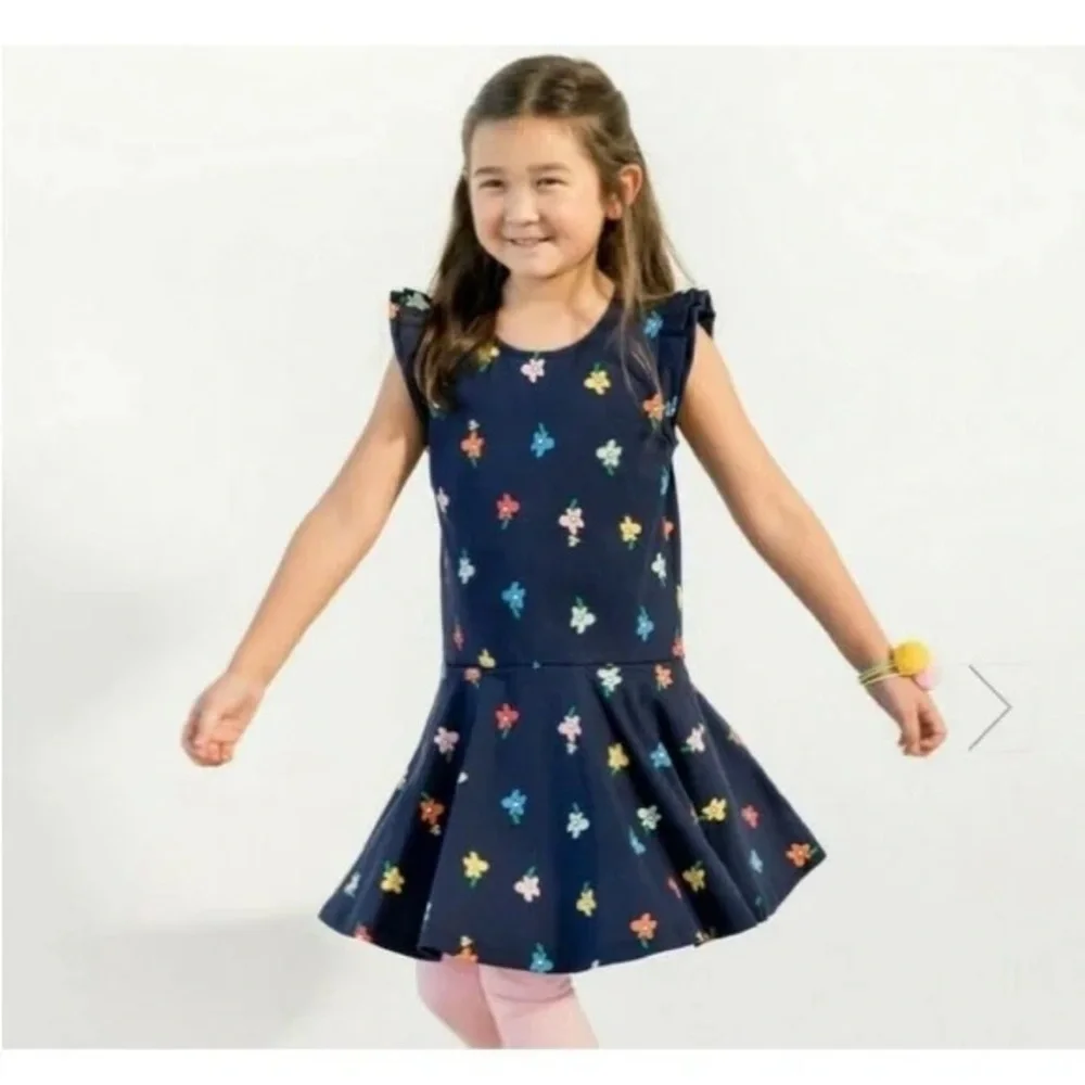 Hanna Andersson Pocket Flutter Sleeve Flower Dress Navy 6/7